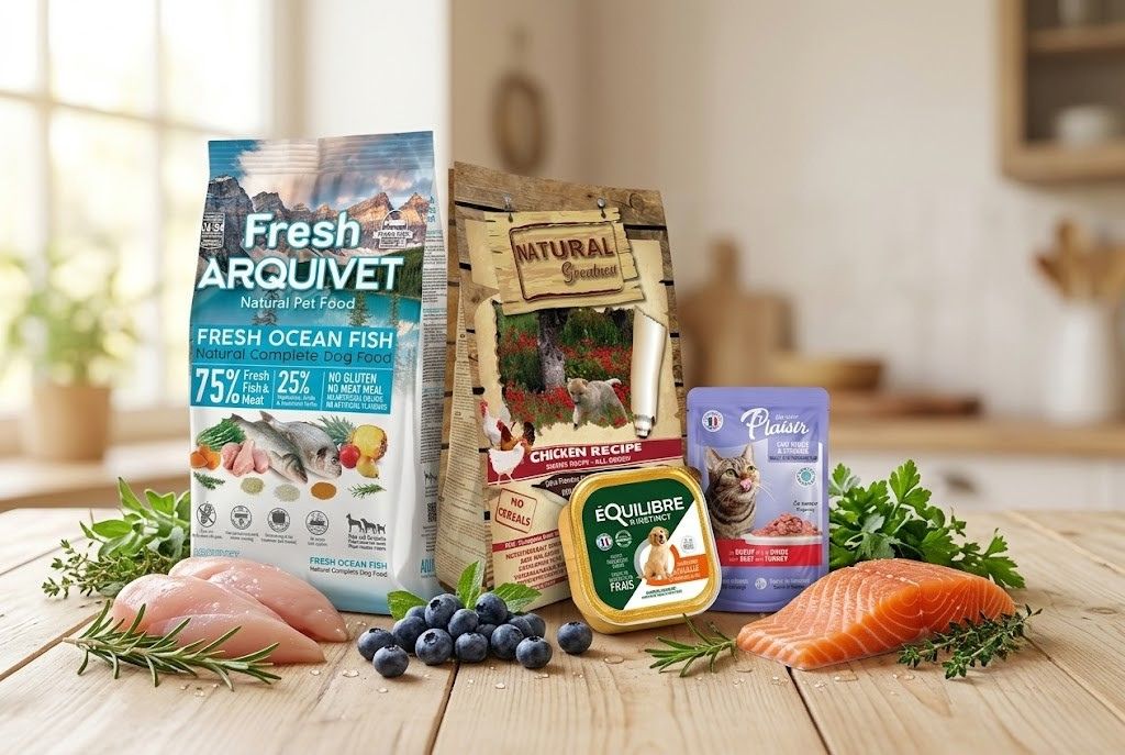 Croquettes et aliments entourés d'ingrédients frais sur une table en bois